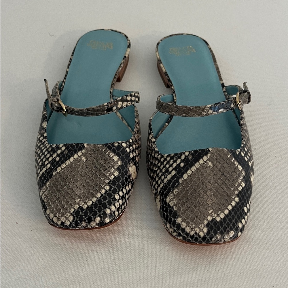 Frances Valentine Lynda Snakeskin Mules with Strap